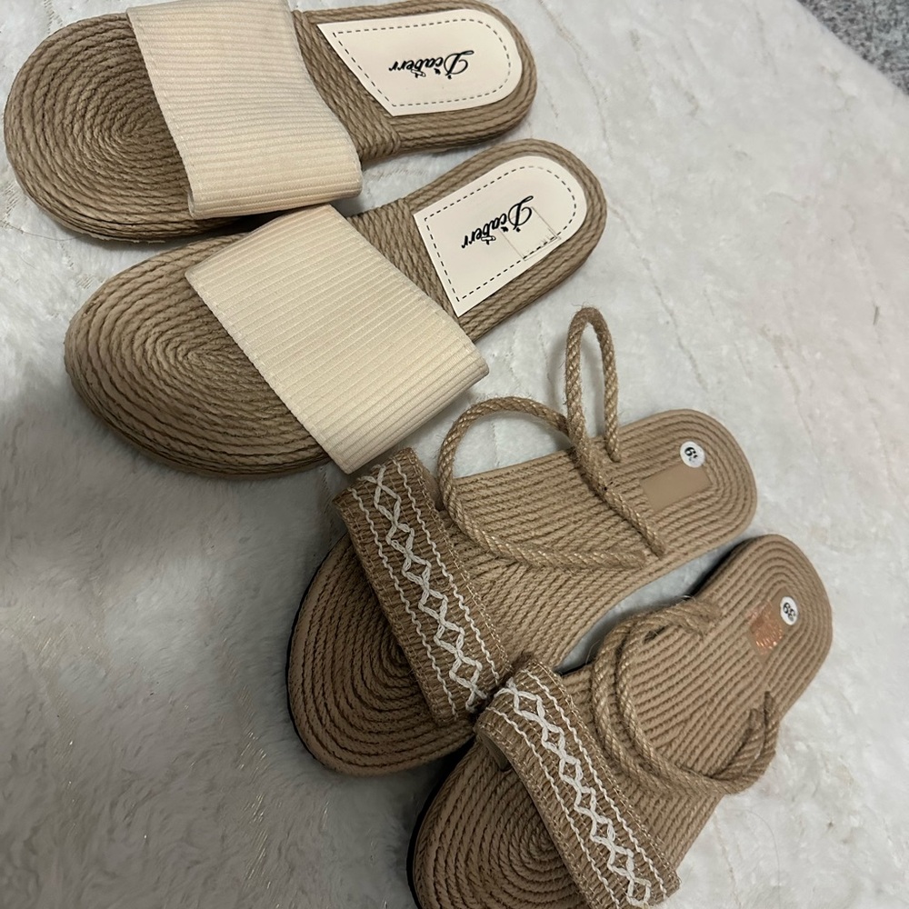 SHEIN Tan Sandals with Woven Detail